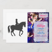 女性乗馬 – 背景色を選択 招待状 (正面/裏面)