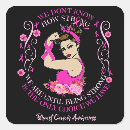 女性乳がん認識度リボンTシャツ177 スクエアシール (正面)