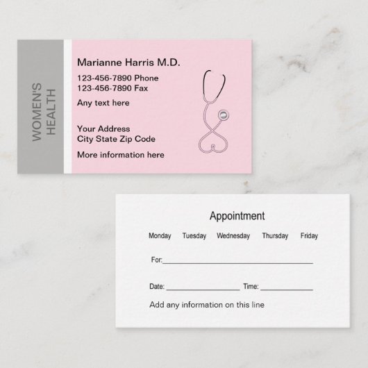 女性保健医師アポイントメントカード 予約カード (正面/裏面)