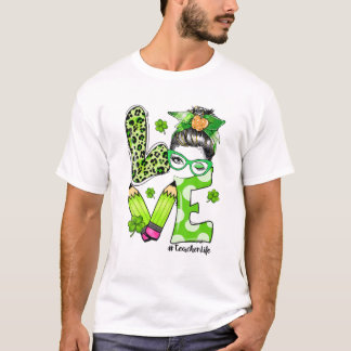 女性先生ライフ乱雑Bun Shamrocksセントパトリック Tシャツ