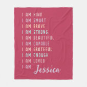 女性前向きピンクのパーソナライズされた肯定 フリースブランケット (正面)