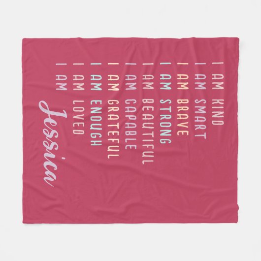 女性前向きピンクのパーソナライズされた肯定 フリースブランケット (正面(横))