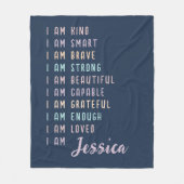 女性前向きブルーのパーソナライズされた肯定 フリースブランケット (正面)