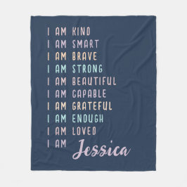 女性前向きブルーのパーソナライズされた肯定 フリースブランケット