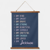 女性前向きブルーのパーソナライズされた肯定 吊り下げ型タペストリー (正面)