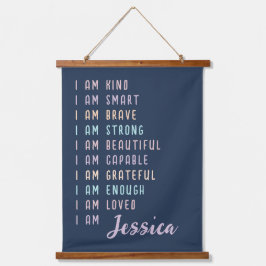 女性前向きブルーのパーソナライズされた肯定 吊り下げ型タペストリー