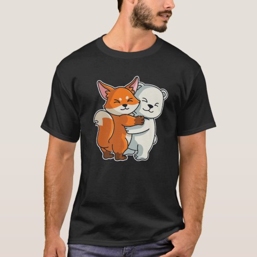 女性動物用ホッキョクグマとキツネかわいい動物H Tシャツ (正面)