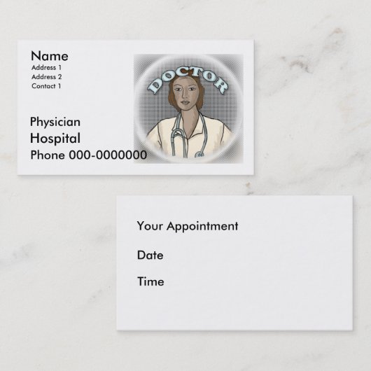 女性医師名前をカスタムする名刺 予約カード (正面/裏面)