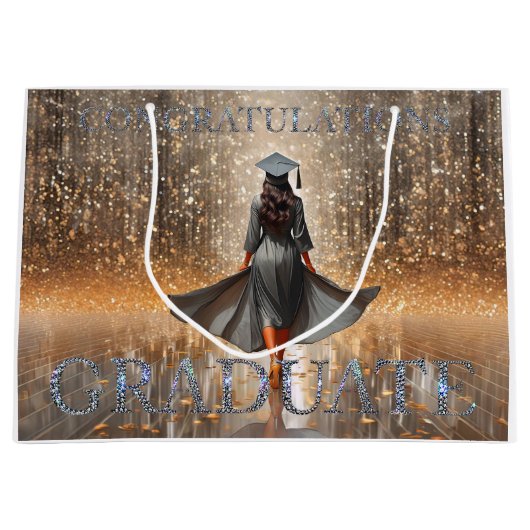 女性卒業者おめでとう ラージペーパーバッグ (正面)