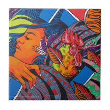 女性及び鶏の壁の壁画