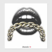 女性口唇と金ゴールドチェーンアートイラストレーション シール (シート)