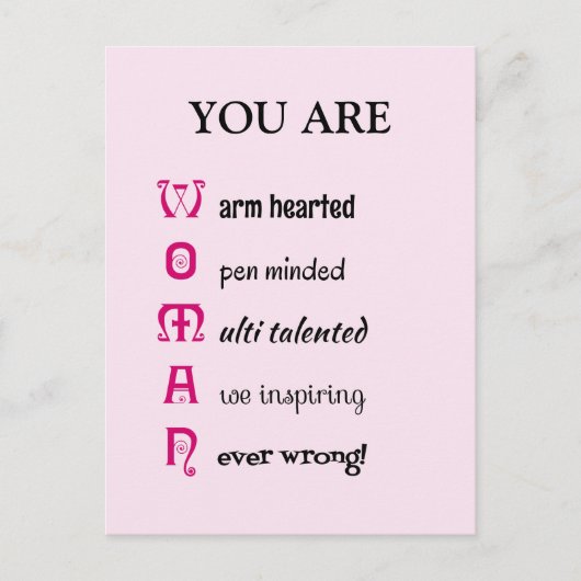 女性名前をカスタムする自尊心感動的 ポストカード (正面)