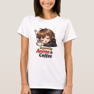 女性向けのかわいいアニメ&コーヒー グラフィックTシャツ Tシャツ