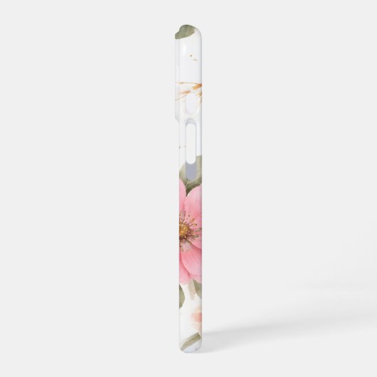 女性向けのピンクの花柄のカスタマイズケース iPhone 16ケース (左側面)