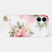 女性向けのピンクの花柄のカスタマイズケース iPhone 16ケース (裏面横)