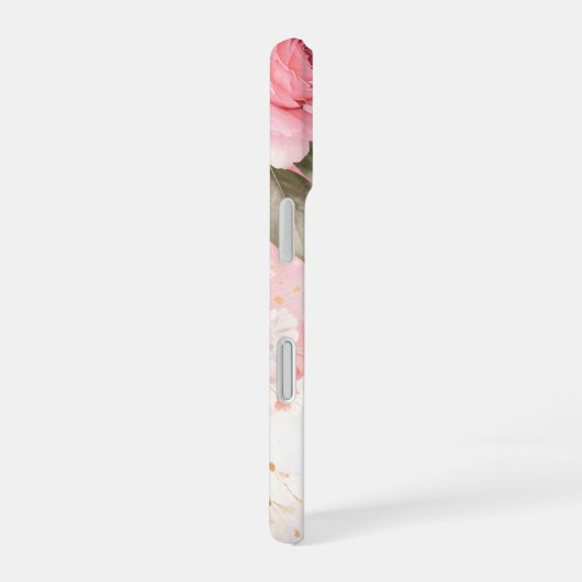 女性向けのピンクの花柄のカスタマイズケース iPhone 16ケース (右側面)