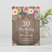 女性向けのラスティックフラワーの30歳誕生日招待状 招待状 (スタンド正面)