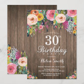 女性向けのラスティックフラワーの30歳誕生日招待状 招待状 (正面/裏面)