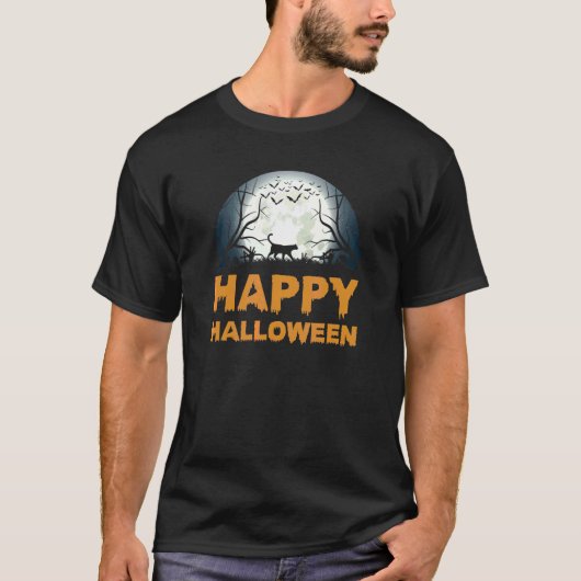 女性向けの怖いハロウィン月猫デザイン Tシャツ (正面)