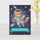 女性向けの猫の誕生日カード カード (黄色い花)