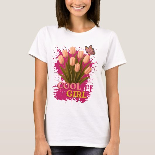 女性向けクールガールデザイン Tシャツ (正面)
