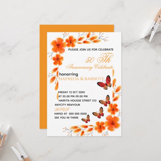 女性向けデジタル50歳誕生日招待状、編集可能 招待状 (正面/裏面インサイチュ)