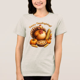 女性向けハッピーサンクスギビングターキーのTシャツ トライブレンドＴシャツ