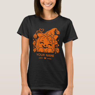 女性向けハロウィンパーソナライズドパンプキンTシャツ Tシャツ