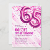 女性向けピンクの65歳誕生日招待状 招待状 (正面)