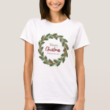 女性向けメリークリスマスリースTシャツ