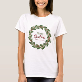 女性向けメリークリスマスリースTシャツ Tシャツ