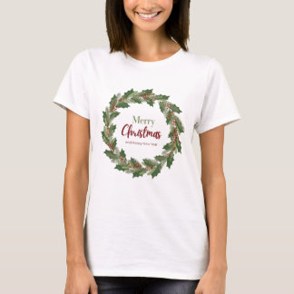 女性向けメリークリスマスリースTシャツ Tシャツ