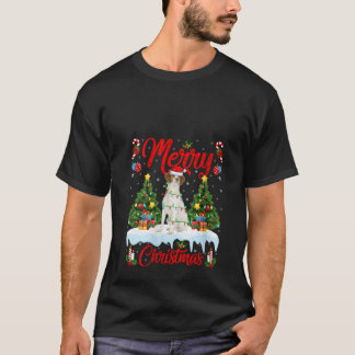 女性向け クリスマスツリーのイルミネーション ブリタニースパニエル 犬 メリ Tシャツ