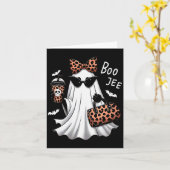 女性向け コケティ レオパード ゴースト カフェ ブー ジー ハロウィン カード (黄色い花)