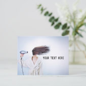 女性吹乾毛はがきおもしろい ポストカード (スタンド正面)