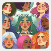 女性国際的の日の平等と多様性 スクエアシール (正面)