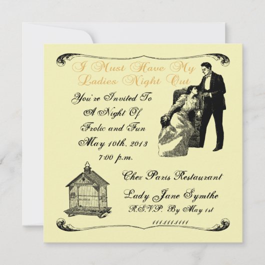 女性夜鳥籠の招待状と 招待状 (正面)