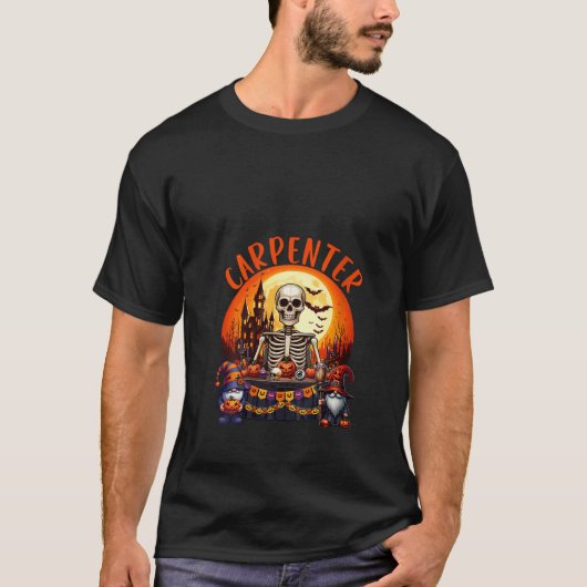 女性大工の仕事の衣装 スケルトン ホラー グノーム Tシャツ (正面)