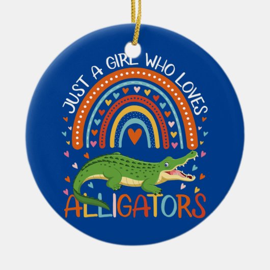 女性女子のアリゲーターが大好きな女の子 セラミックオーナメント (正面)