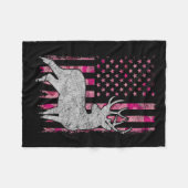 女性女子愛国的ピンク迷彩柄アメリカ国旗の鹿狩り フリースブランケット (正面(横))