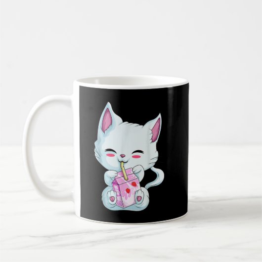 女性女子Kaのかわいい猫いちごミルクシャツ コーヒーマグカップ (左)