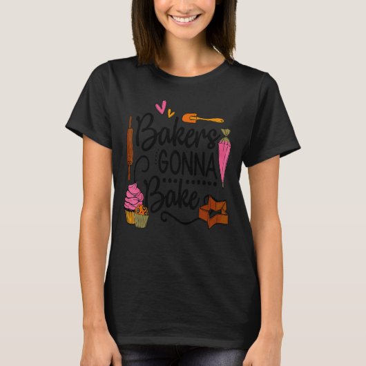 女性女性ベーキングベイカーホビーフードケーキカップケーキ Tシャツ (正面)