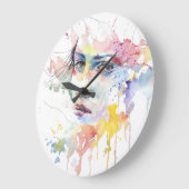 女性女性顔ポートレート ラージ壁時計 (傾斜)