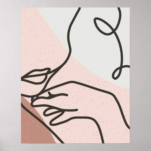 女性姿ワンラインスケッチ抽象芸術アートプリント ポスター (正面)