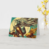 女性宇宙飛行士と金魚のレトロすべての行事 カード (黄色い花)