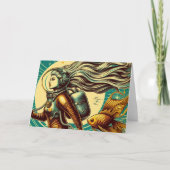 女性宇宙飛行士と金魚のレトロすべての行事 カード (正面)