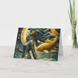 女性宇宙飛行士と魚のレトロすべての行事 カード