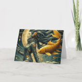 女性宇宙飛行士と魚のレトロすべての行事 カード (正面)