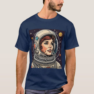 女性宇宙飛行士ヴィンテージデザインプリント Tシャツ