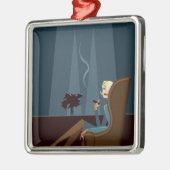 女性実業家の喫煙のシガー メタルオーナメント (左)